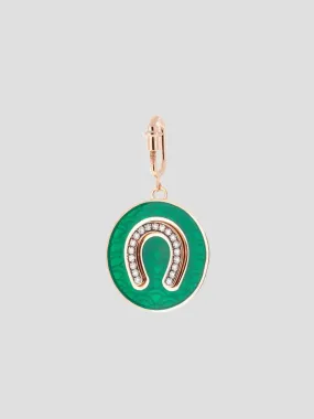 Horseshoe Charm in Pink Gold & Green