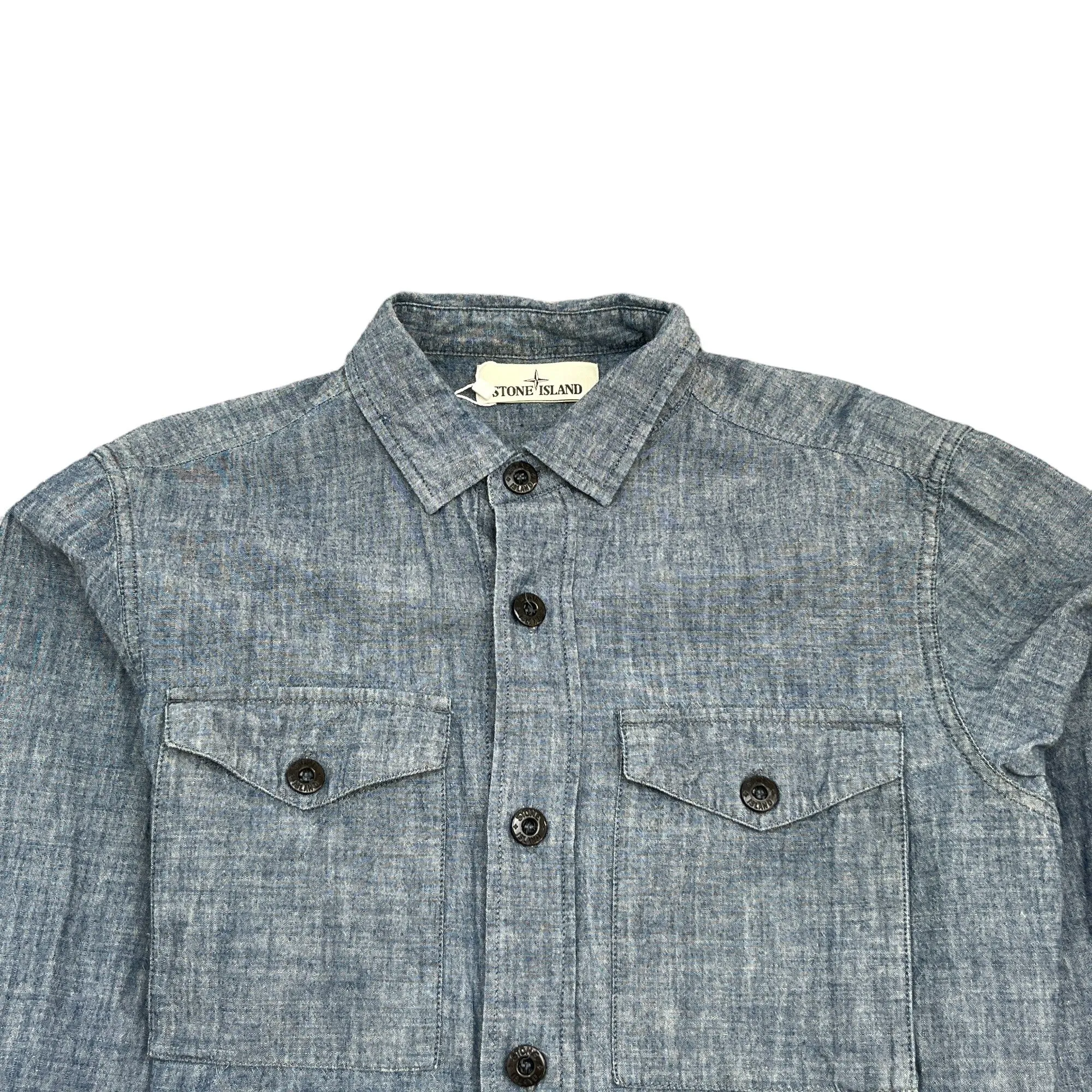 Men's Applique Logo Denim Shirt Blue Size M