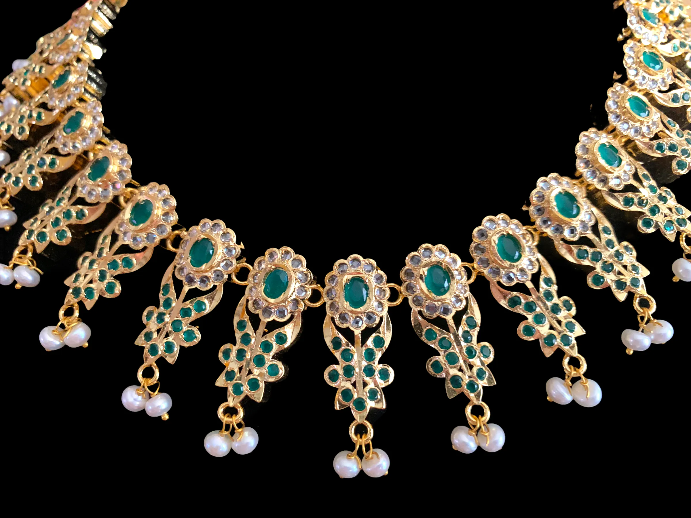 NS349 Simeon gold plated Hyderabadi necklace in fresh water pearls ( SHIPS IN 4 WEEKS )