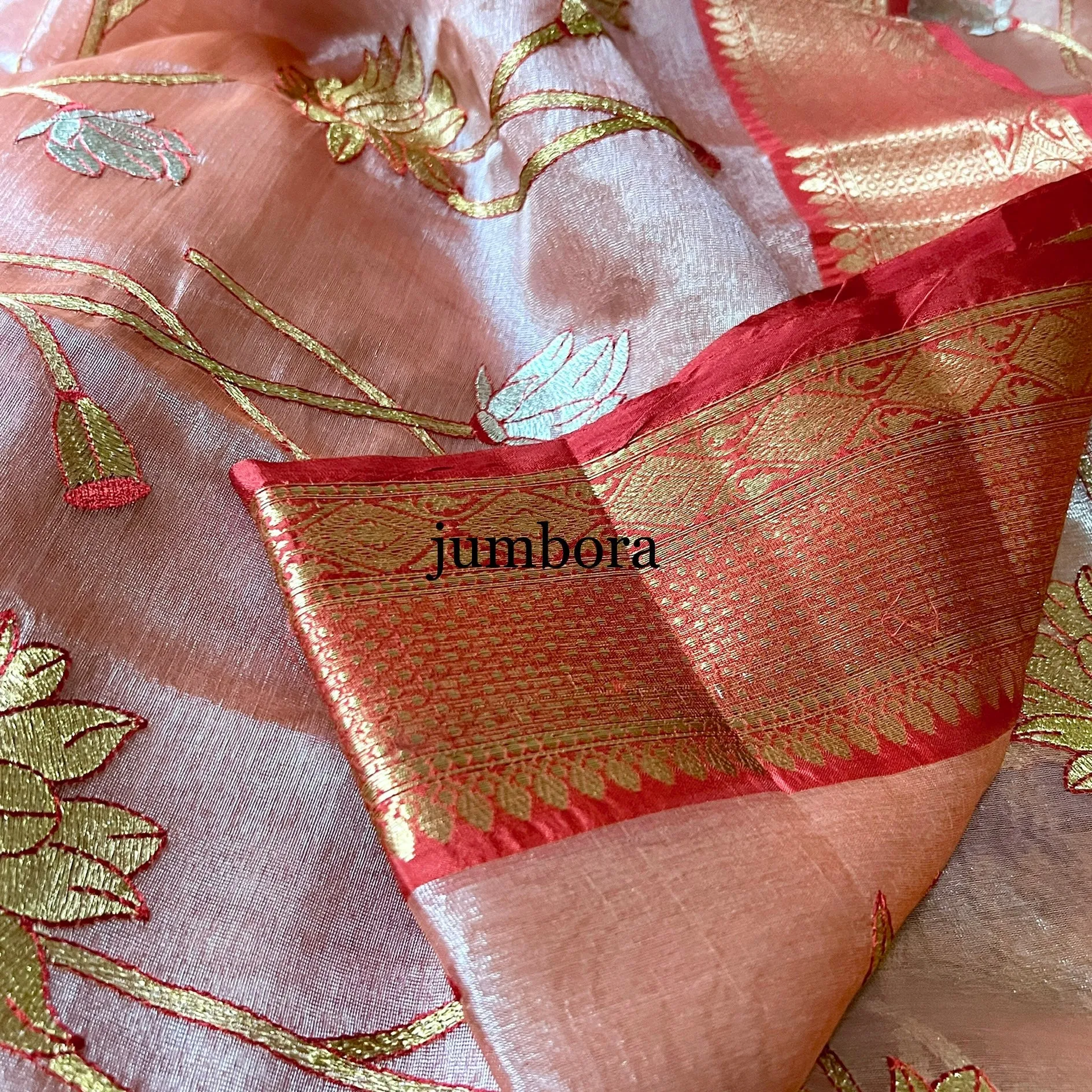 Onion Pink & Red Soft Kanchi Style Tissue Silk Saree with Stitched Blouse