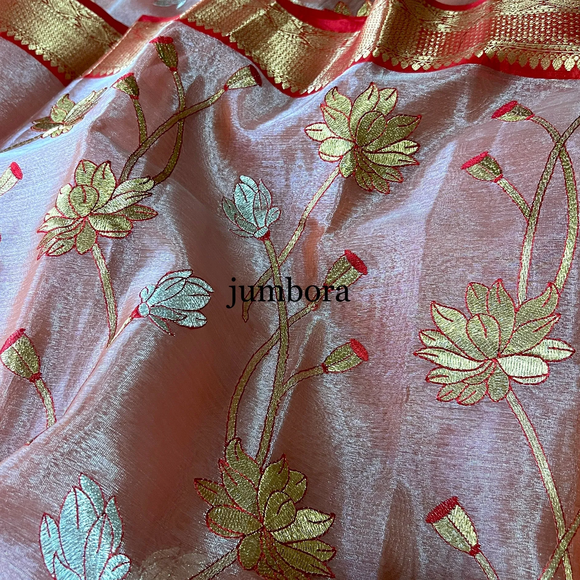 Onion Pink & Red Soft Kanchi Style Tissue Silk Saree with Stitched Blouse