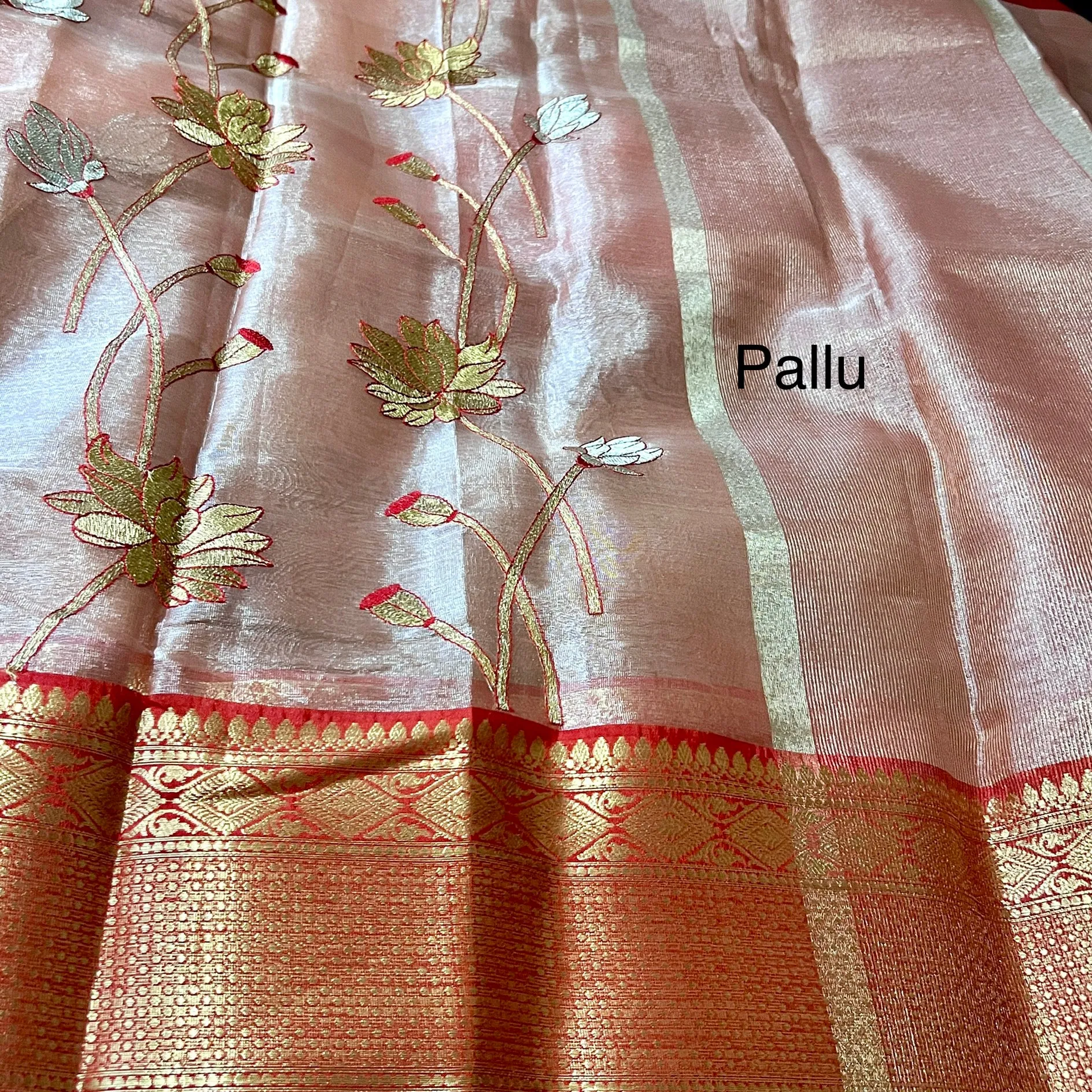 Onion Pink & Red Soft Kanchi Style Tissue Silk Saree with Stitched Blouse