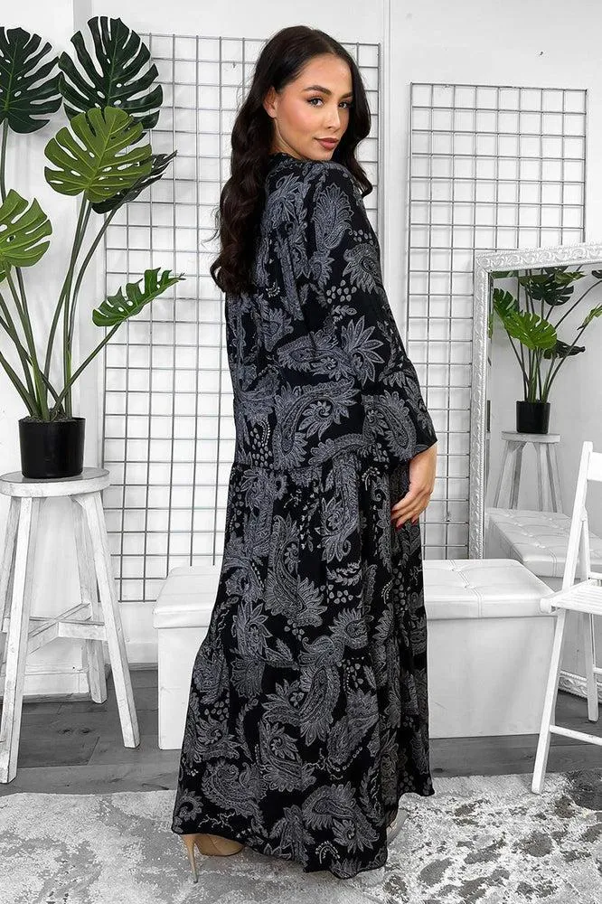 Pailey Print Grandad Collar Tiered Maxi Dress