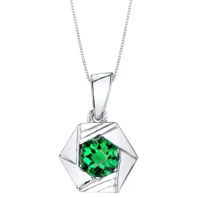 Pendant Emerald Sterling Silver Round Shape 0.75 Carat