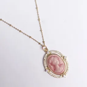 Pink Pavé Cameo Necklace