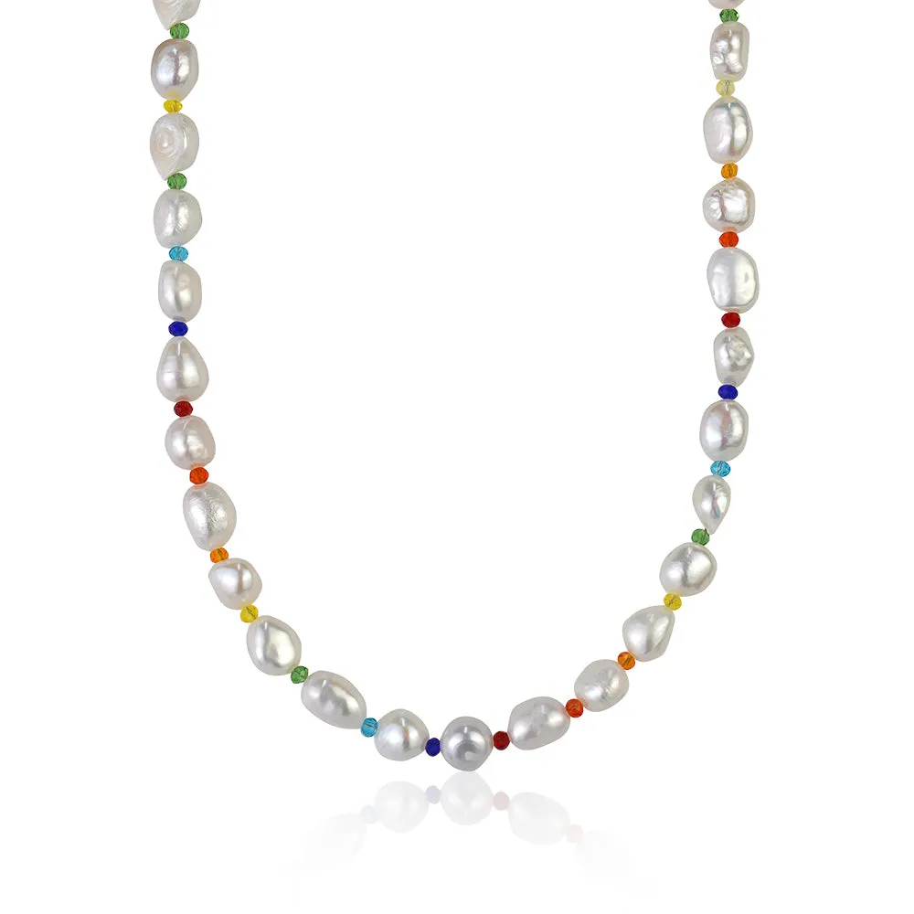 RAINBOW FRESH WATER PEARL NECKLACE .