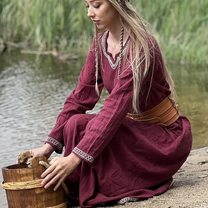 Red Hand Embroidered Dress - Cotton