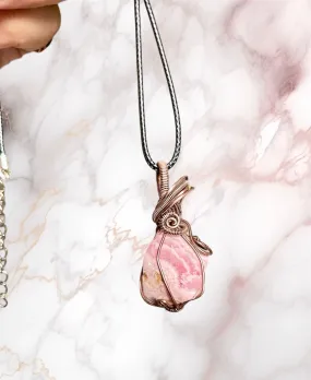 Rhodochrosite Raw Stone Wire Wrapped Pendant