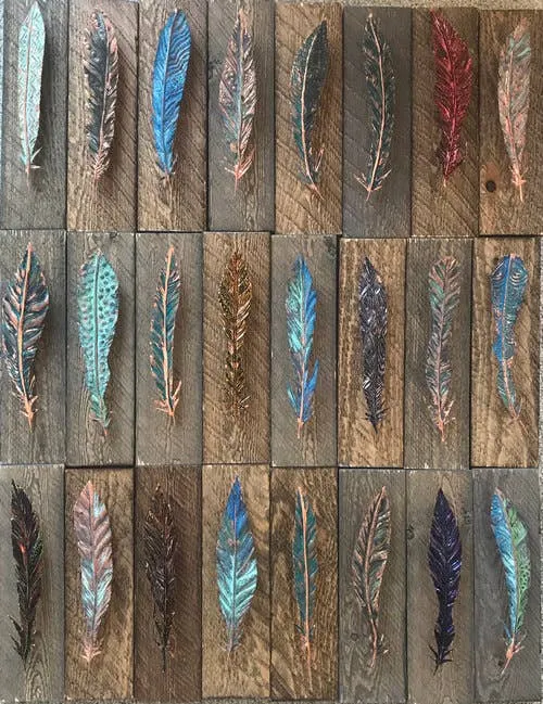 Rich Oxidation Copper Feather - Aqua