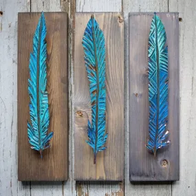 Rich Oxidation Copper Feather - Aqua