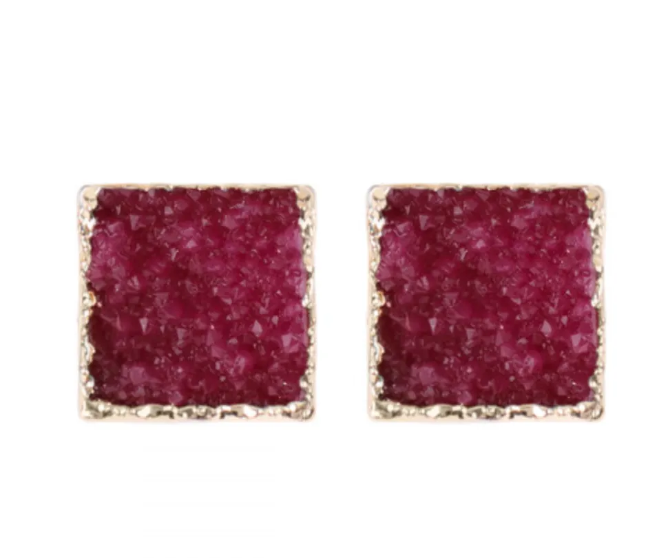 Square Druzy Stone Earring  Many Colors