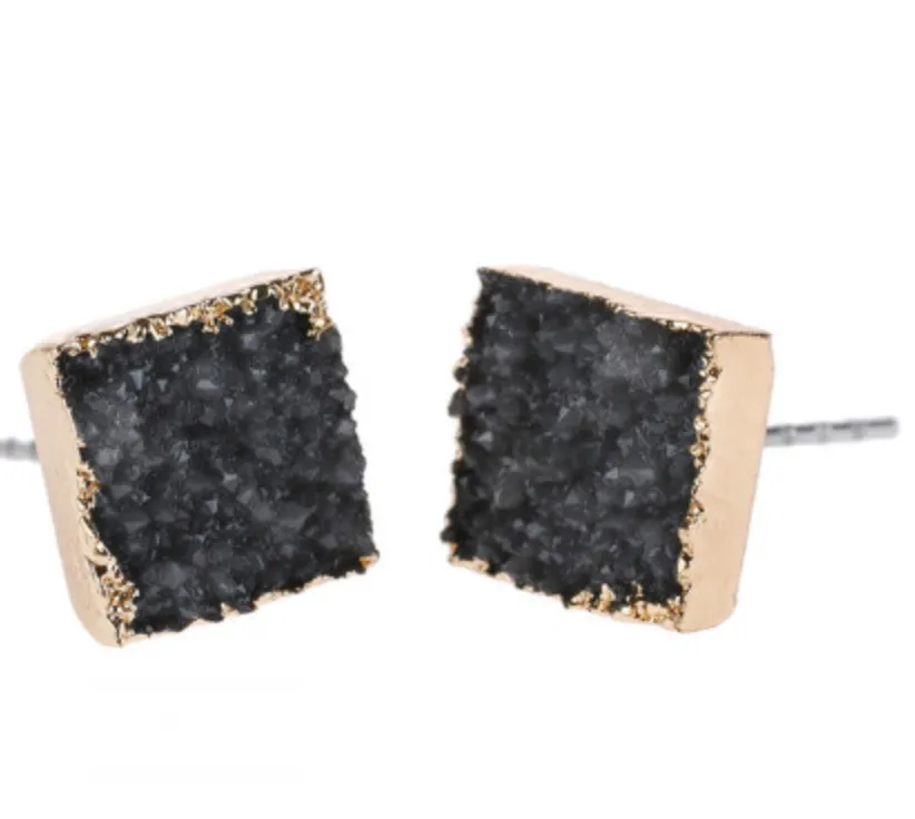 Square Druzy Stone Earring  Many Colors