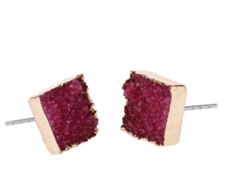 Square Druzy Stone Earring  Many Colors