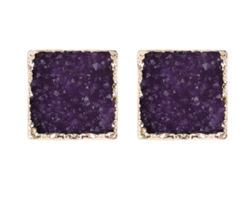 Square Druzy Stone Earring  Many Colors