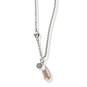 Sterling Silver White Sapphire Baroque Pearl Necklace