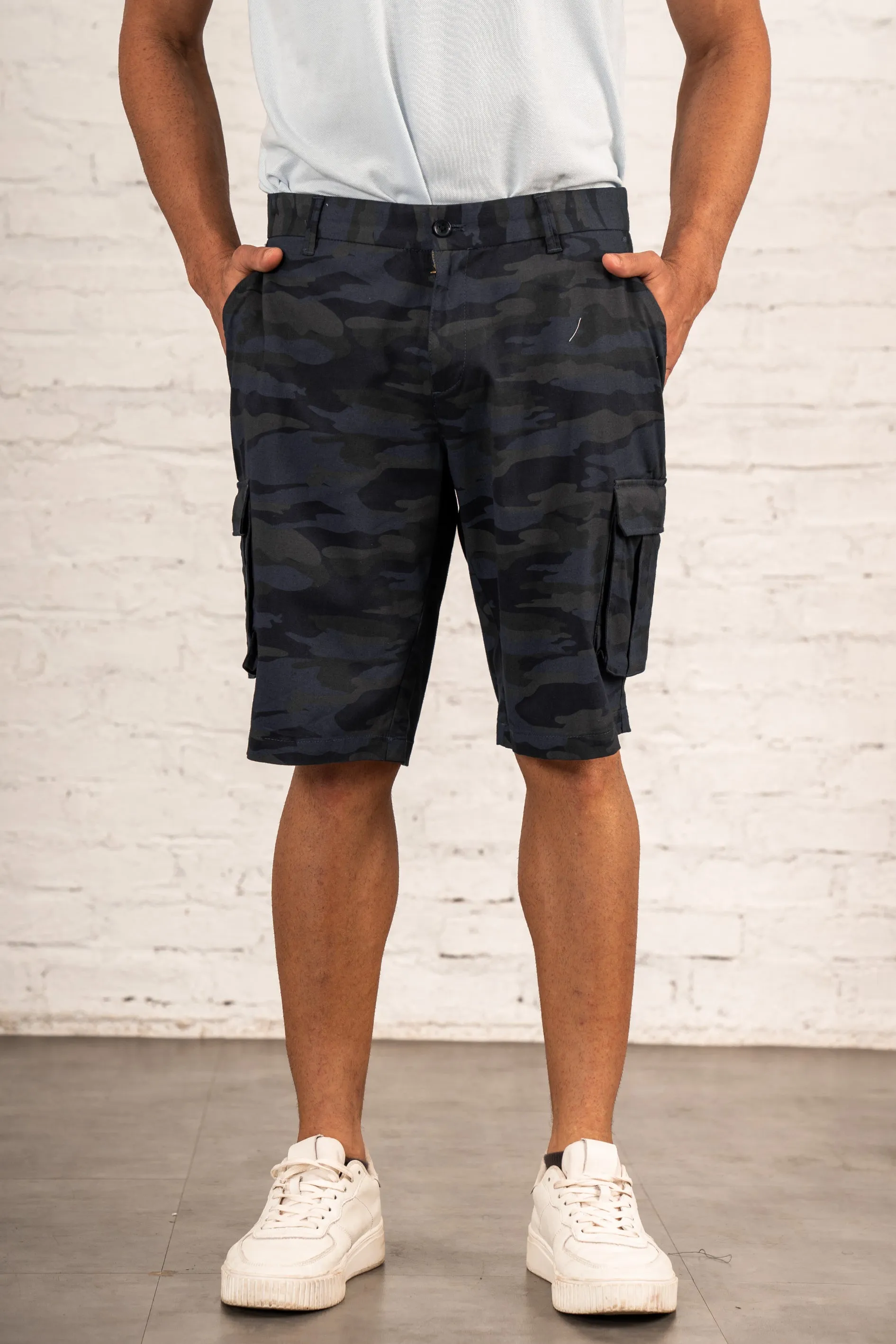 Stretch Navy Camo Cargo Shorts