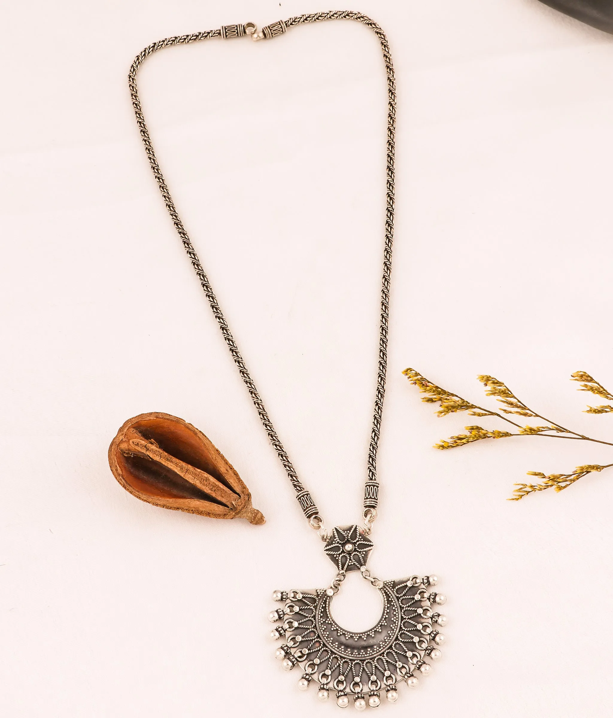 The Abhigna Silver Antique Gemstone Necklace