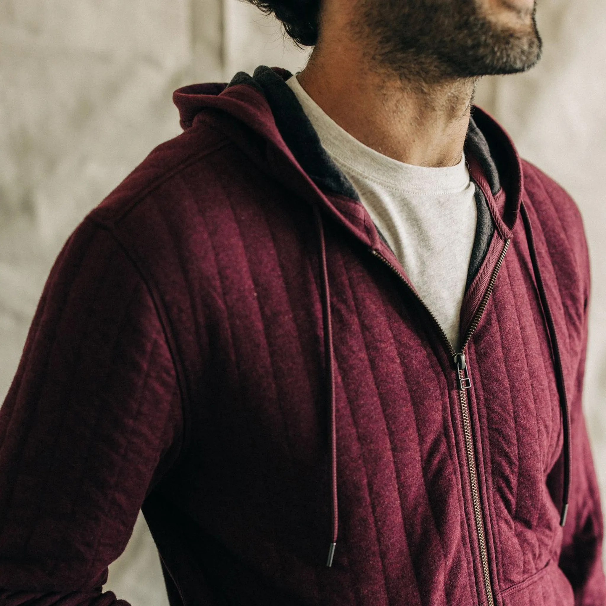 The Apres Zip Hoodie in Burgundy Quilt