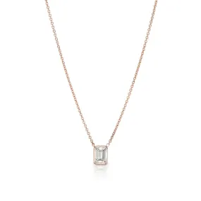 VAND 1 CARAT EMERALD CUT J COLOR VS2 CLARITY DIAMOND PENDANT 14K ROSE GOLD CERTIFIED 1 CT J VS2 BY MIKE NEKTA