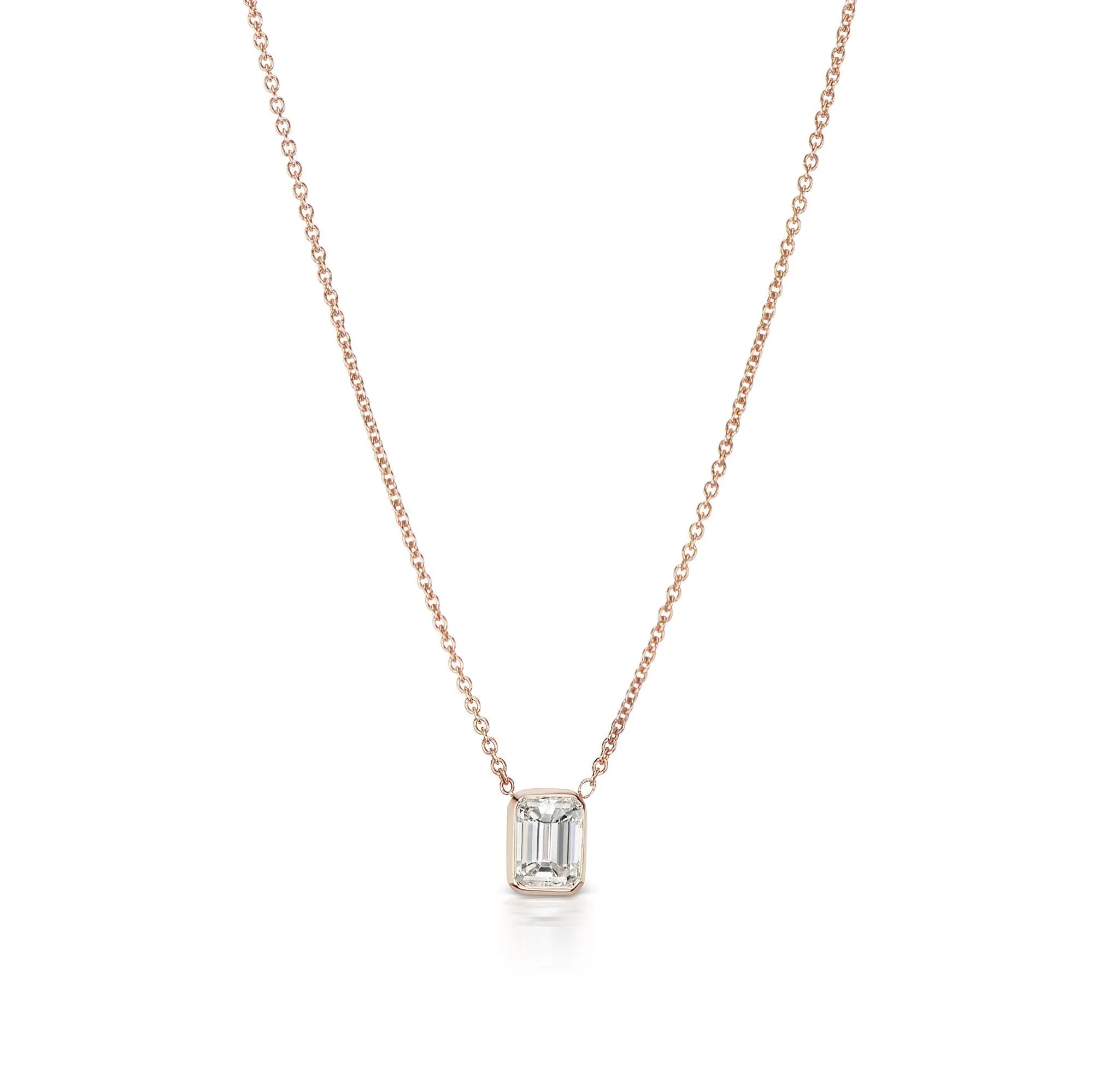 VAND 1 CARAT EMERALD CUT J COLOR VS2 CLARITY DIAMOND PENDANT 14K ROSE GOLD CERTIFIED 1 CT J VS2 BY MIKE NEKTA