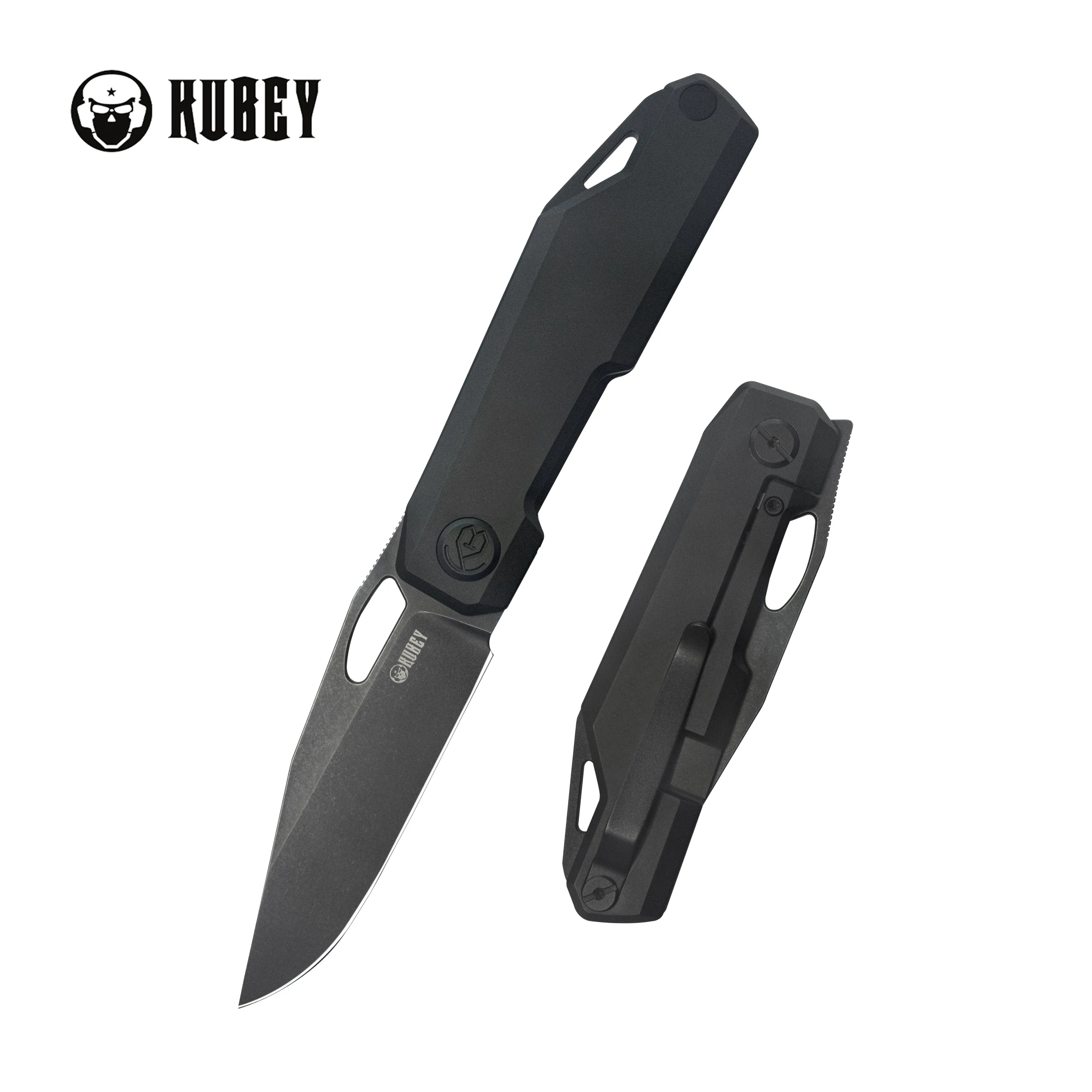 Verijero Fronter Flipper Pocket Folding Knife Black Coating 6AL4V Titanium Handle 3.35 Blackwash 14C28N KB340D