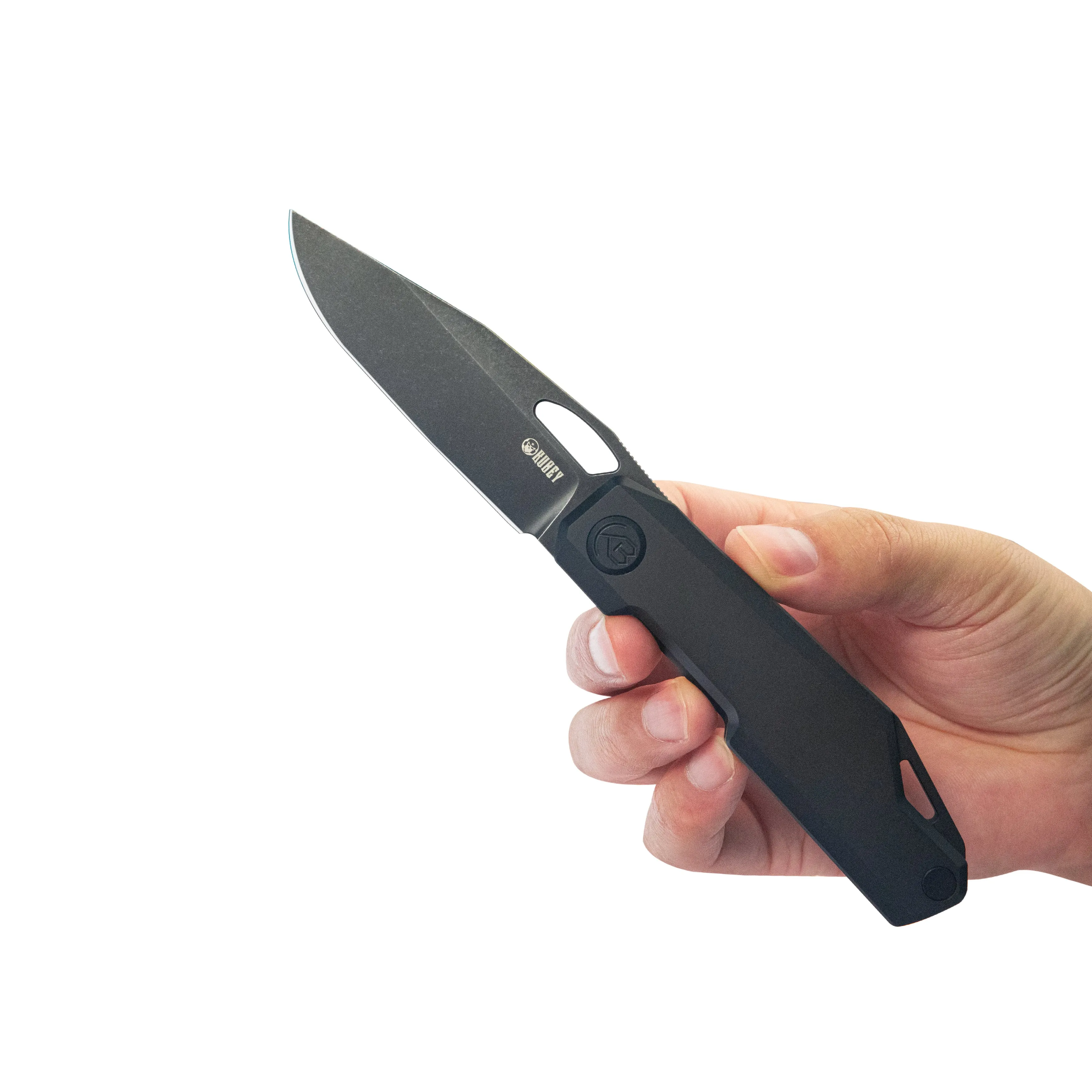 Verijero Fronter Flipper Pocket Folding Knife Black Coating 6AL4V Titanium Handle 3.35 Blackwash 14C28N KB340D