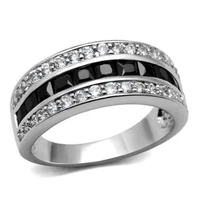 WildKlass Stainless Steel Ring High Polished Women AAA Grade CZ Black Diamond