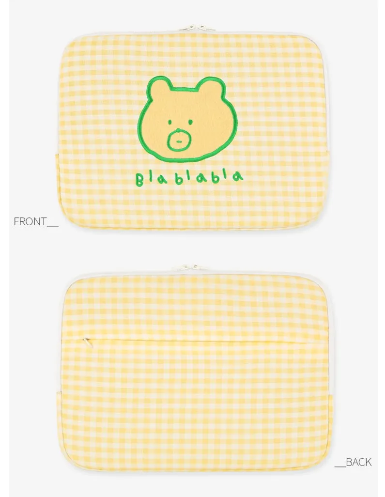 Yellow Bear Laptop Sleeves 11 for iPad 13 inches Cases Checked Protective Covers Purses Handbags Square Cushion Pouches Designer Artist Embroidery Artwork Prints School Collage Office Lightweight Inner Pocket